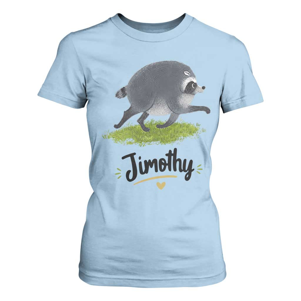 Cute Running Jimothy the Raccoon T Shirt For Women Viral Seattle Trash Panda Meme TS02 Light Blue Print Your Wear