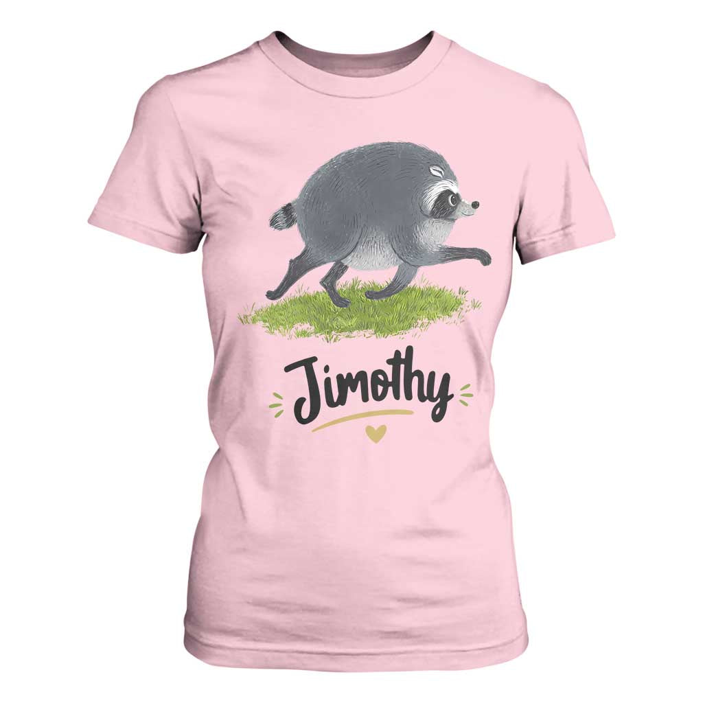 Cute Running Jimothy the Raccoon T Shirt For Women Viral Seattle Trash Panda Meme TS02 Light Pink Print Your Wear