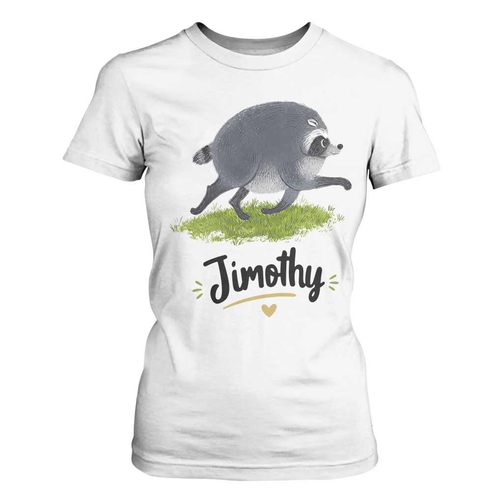 Cute Running Jimothy the Raccoon T Shirt For Women Viral Seattle Trash Panda Meme TS02 White Print Your Wear