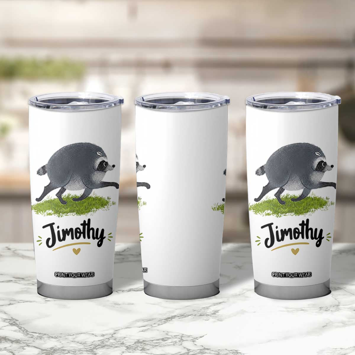 Cute Running Jimothy the Raccoon Tumbler Cup Viral Seattle Trash Panda Meme TS02 Print Your Wear