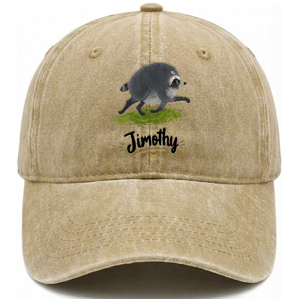 Cute Running Jimothy the Raccoon Washed Cotton Baseball Cap Viral Seattle Trash Panda Meme TS02 Print Your Wear