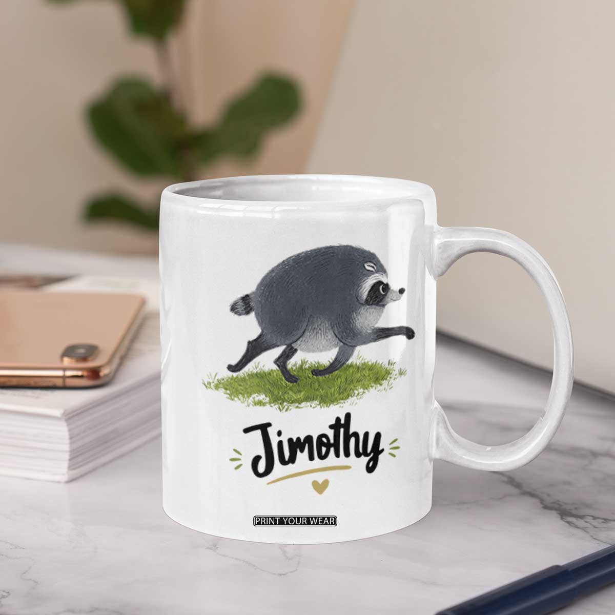 Cute Running Jimothy the Raccoon Coffee Mug Viral Seattle Trash Panda Meme TS02 Print Your Wear