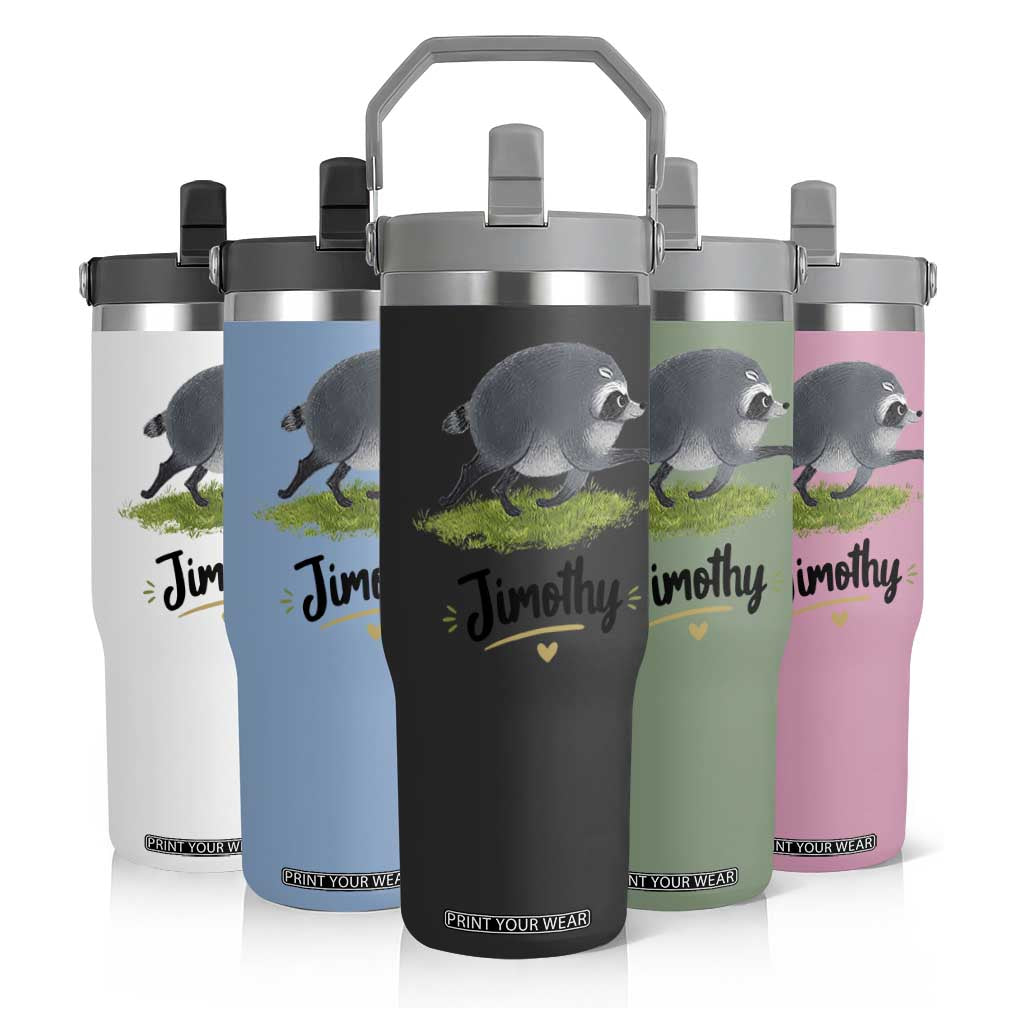 Cute Running Jimothy the Raccoon Flip Straw Tumbler Viral Seattle Trash Panda Meme TS02 Print Your Wear