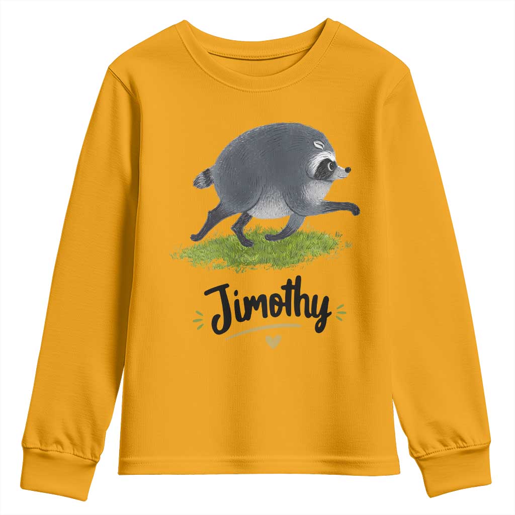 Cute Running Jimothy the Raccoon Youth Sweatshirt Viral Seattle Trash Panda Meme TS02 Gold Print Your Wear