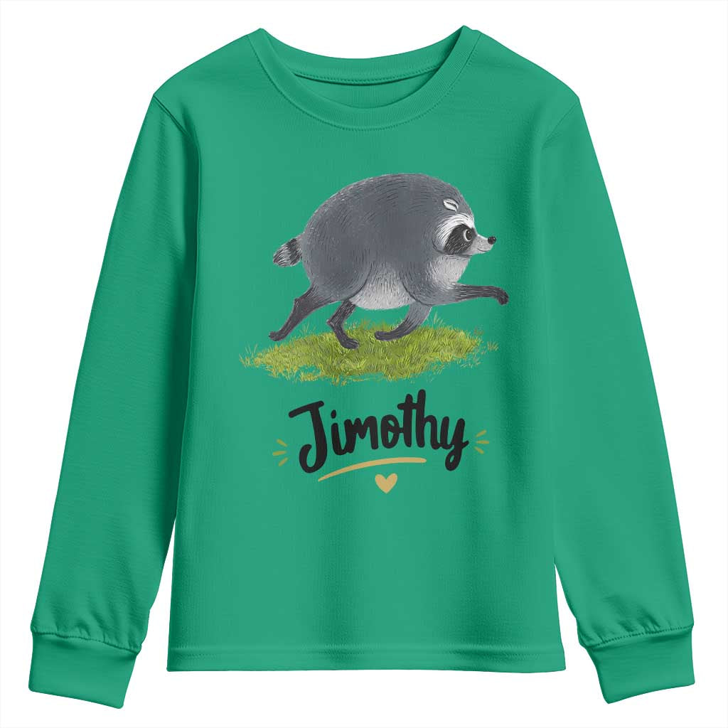 Cute Running Jimothy the Raccoon Youth Sweatshirt Viral Seattle Trash Panda Meme TS02 Irish Green Print Your Wear