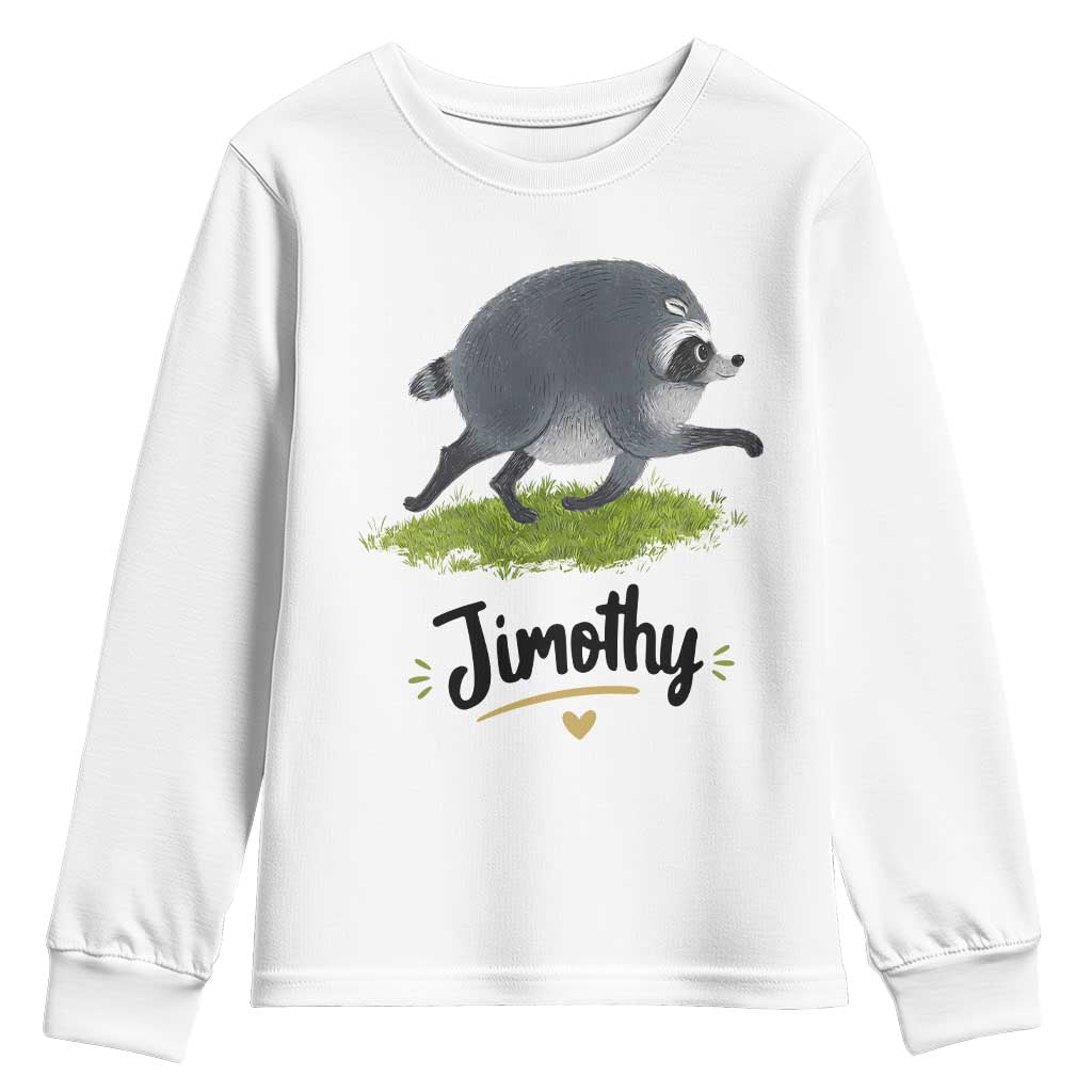 Cute Running Jimothy the Raccoon Youth Sweatshirt Viral Seattle Trash Panda Meme TS02 White Print Your Wear