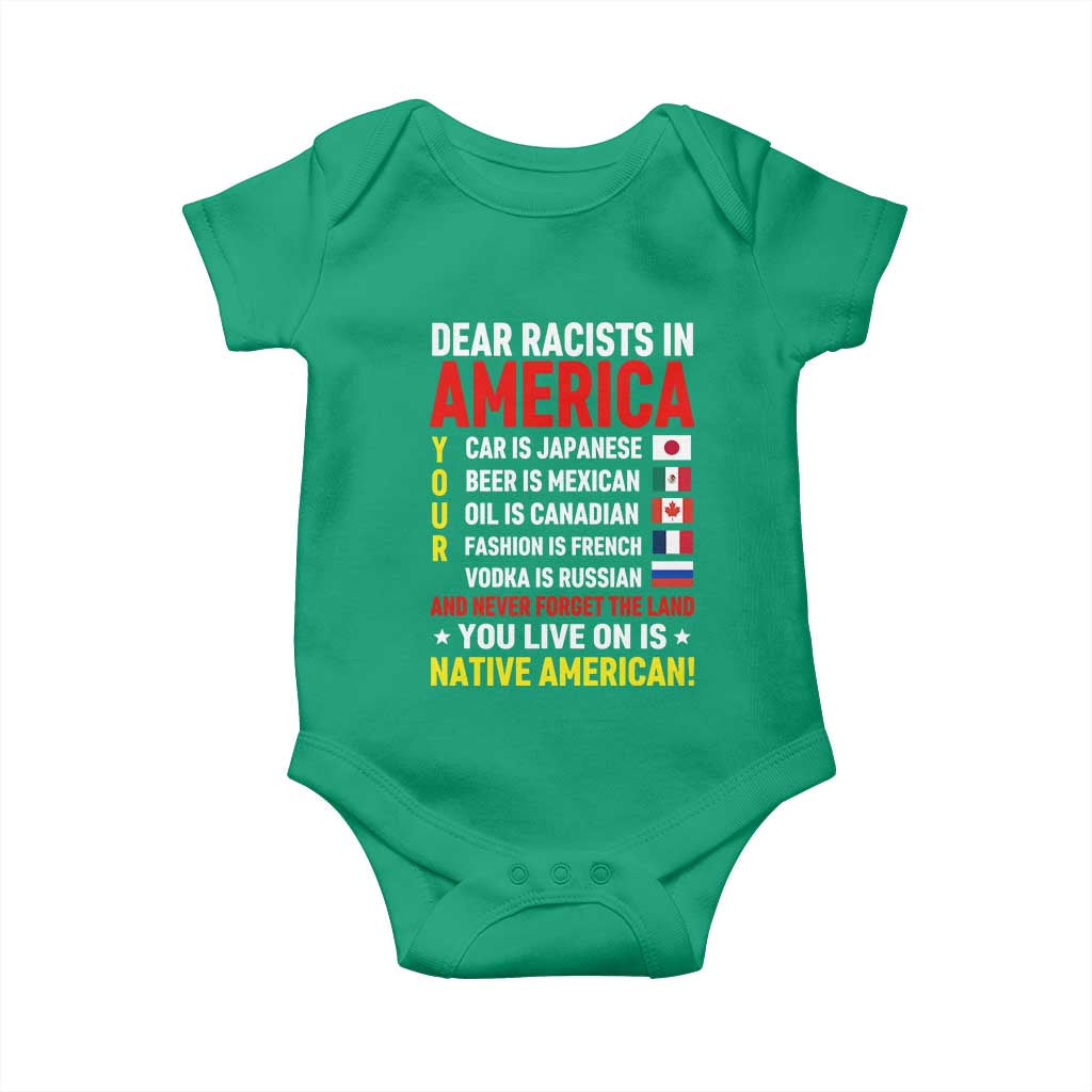 Dear Racists In America Land You Live On Is Native American Baby Onesie Anti Racism Social Justice TS02 Irish Green Print Your Wear