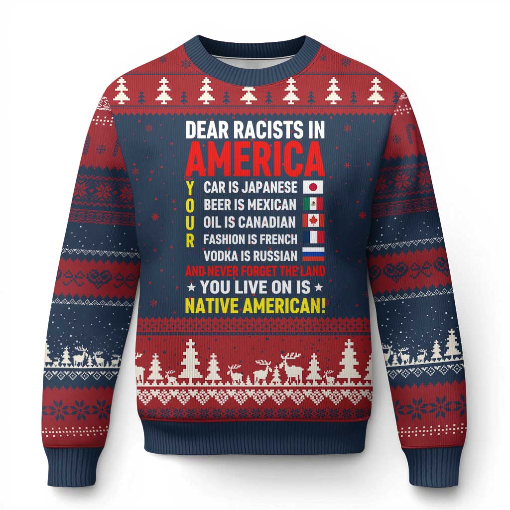 Dear Racists In America Land You Live On Is Native American Ugly Christmas Sweater Anti Racism Social Justice