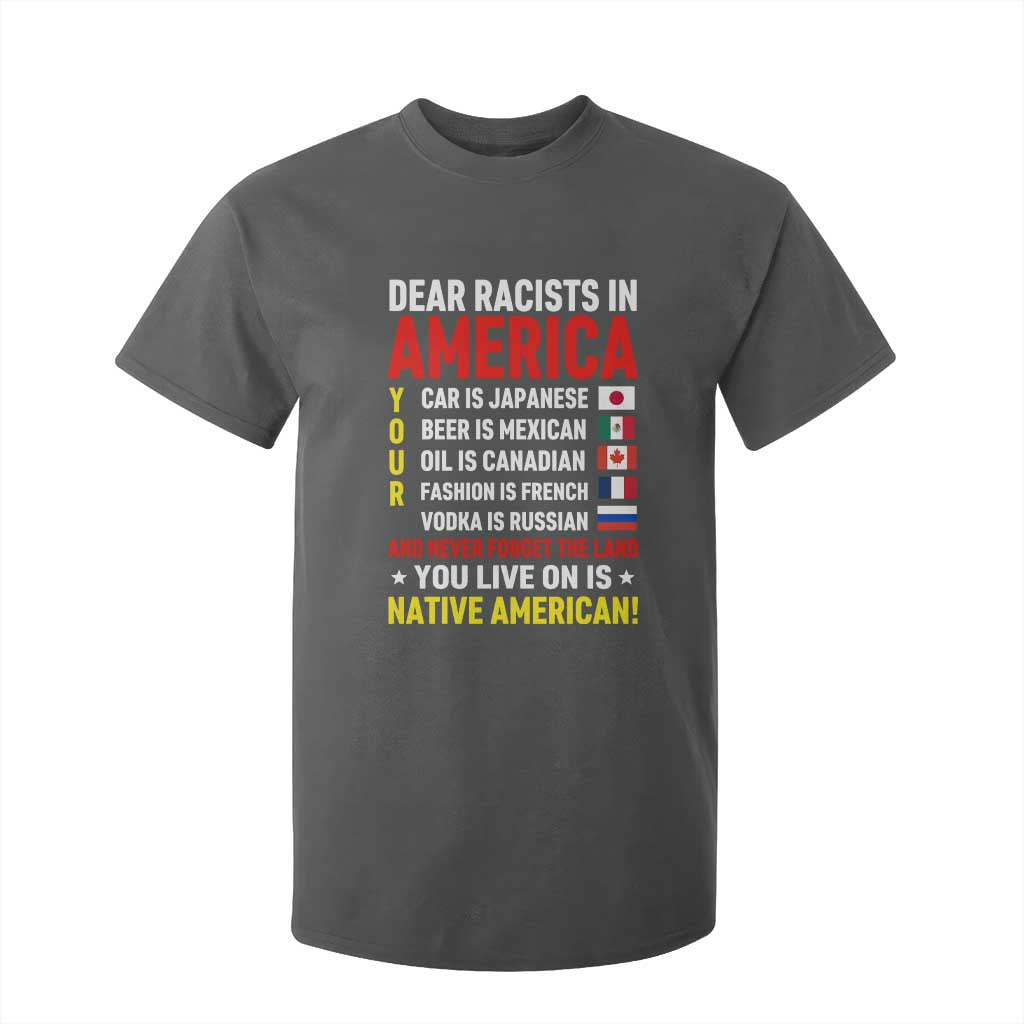 Dear Racists In America Land You Live On Is Native American T Shirt For Kid Anti Racism Social Justice TS02 Dark Heather Print Your Wear