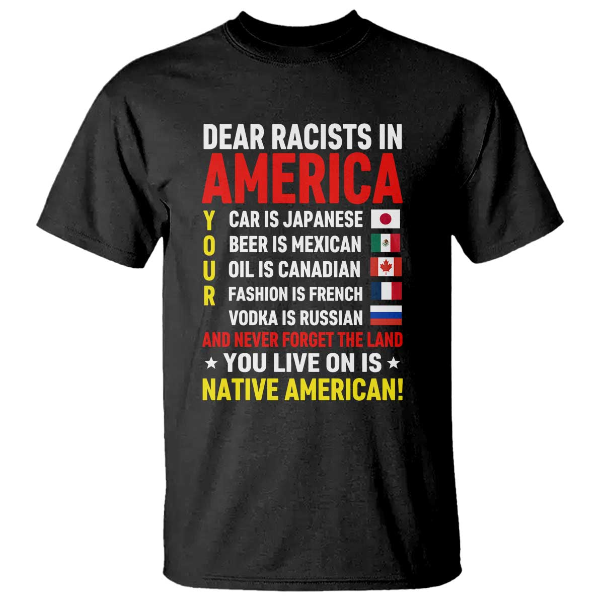 Dear Racists In America Land You Live On Is Native American T Shirt Anti Racism Social Justice TS02 Black Print Your Wear