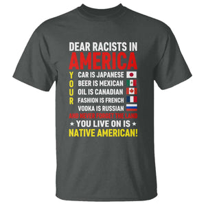 Dear Racists In America Land You Live On Is Native American T Shirt Anti Racism Social Justice TS02 Dark Heather Print Your Wear