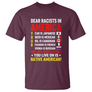 Dear Racists In America Land You Live On Is Native American T Shirt Anti Racism Social Justice TS02 Maroon Print Your Wear