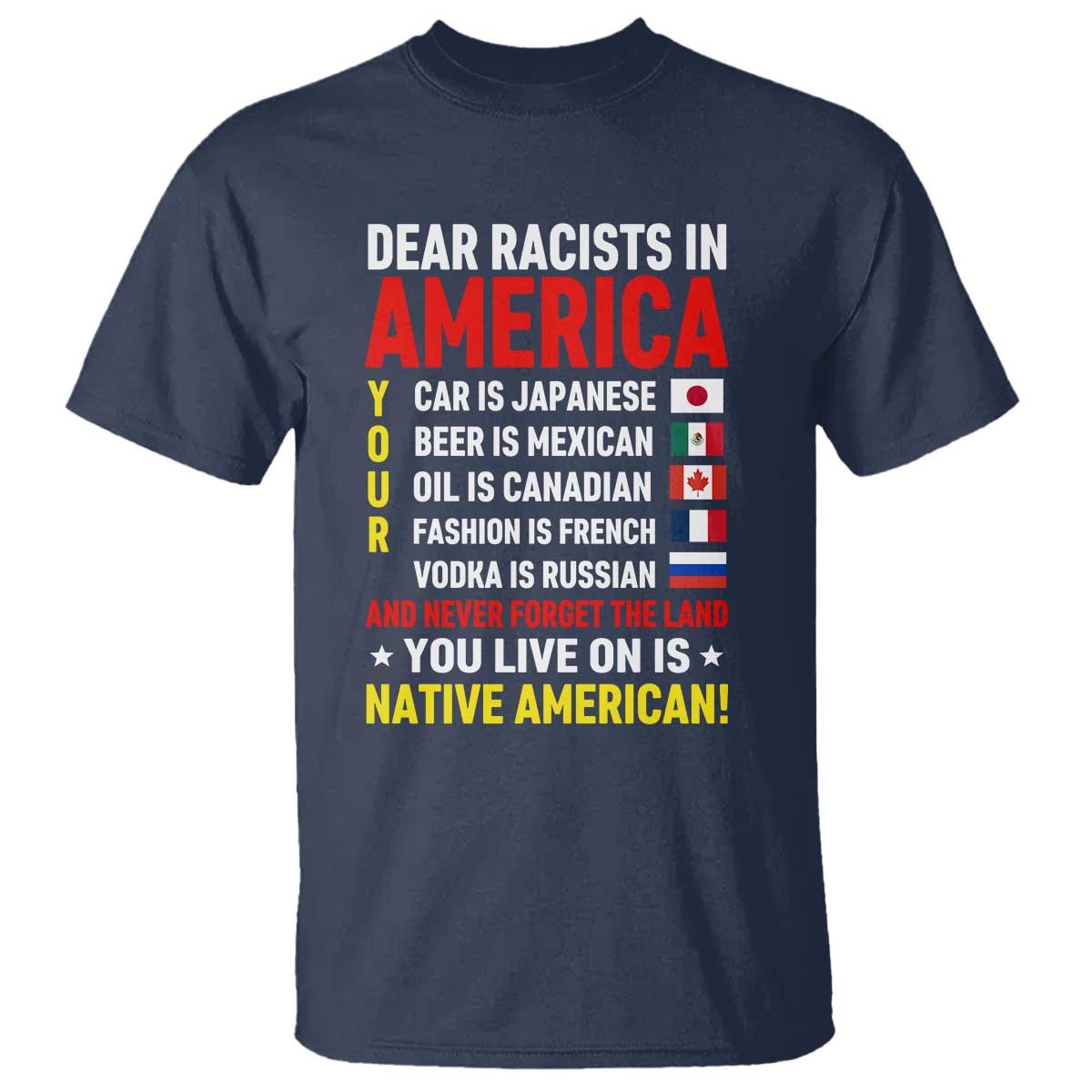 Dear Racists In America Land You Live On Is Native American T Shirt Anti Racism Social Justice TS02 Navy Print Your Wear