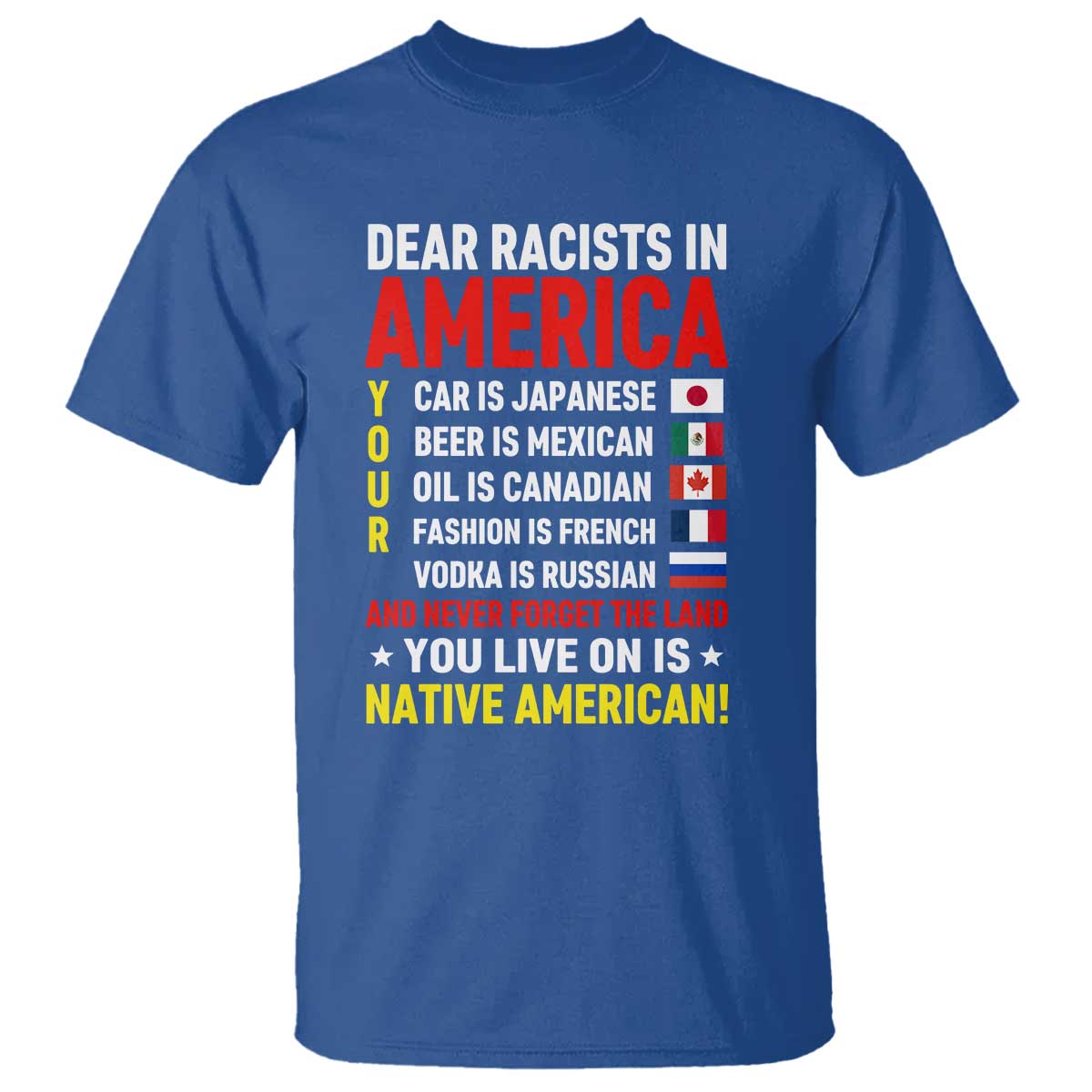 Dear Racists In America Land You Live On Is Native American T Shirt Anti Racism Social Justice TS02 Royal Blue Print Your Wear