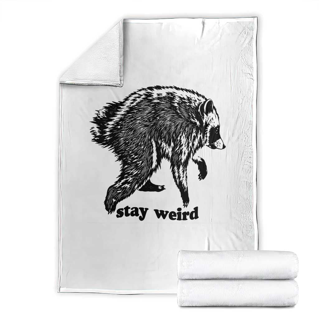 Stay Weird Jimothy the Raccoon Vintage Woodcut Style Graphic Throw Blanket Funny Seattle Trash Panda Meme TS02 White Print Your Wear