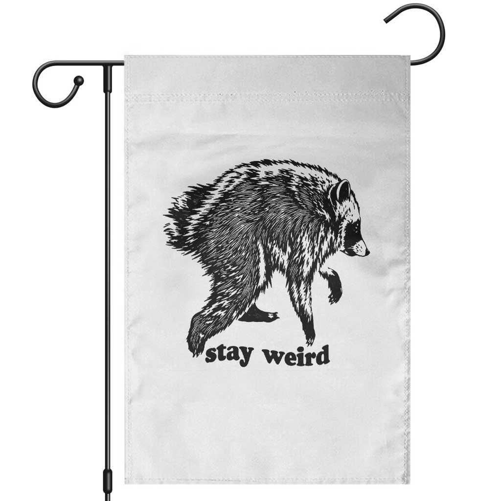 Stay Weird Jimothy the Raccoon Vintage Woodcut Style Graphic Garden Flag Funny Seattle Trash Panda Meme TS02 White Print Your Wear
