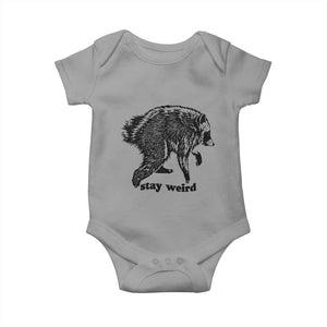 Stay Weird Jimothy the Raccoon Vintage Woodcut Style Graphic Baby Onesie Funny Seattle Trash Panda Meme