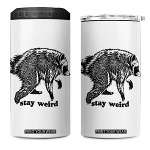 Stay Weird Jimothy the Raccoon Vintage Woodcut Style Graphic 4 in 1 Can Cooler Tumbler Funny Seattle Trash Panda Meme