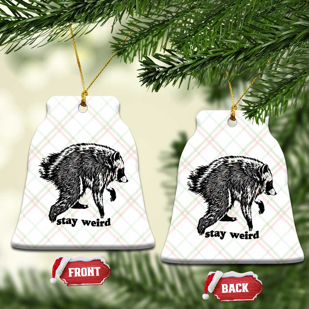 Stay Weird Jimothy the Raccoon Vintage Woodcut Style Graphic Ceramic Ornament Funny Seattle Trash Panda Meme