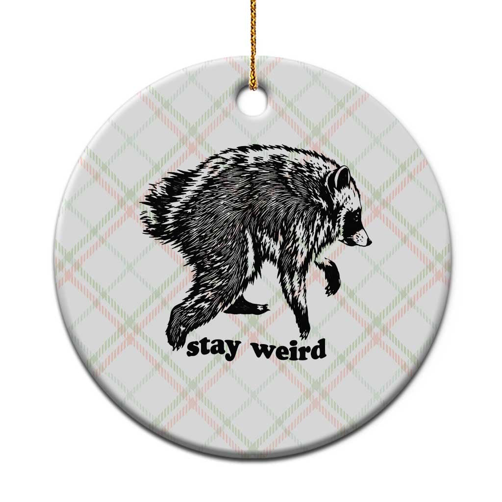Stay Weird Jimothy the Raccoon Vintage Woodcut Style Graphic Ceramic Ornament Funny Seattle Trash Panda Meme