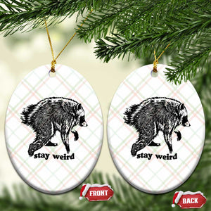 Stay Weird Jimothy the Raccoon Vintage Woodcut Style Graphic Ceramic Ornament Funny Seattle Trash Panda Meme