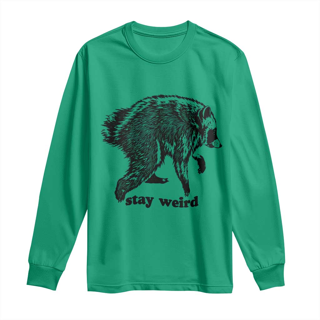 Stay Weird Jimothy the Raccoon Vintage Woodcut Style Graphic Long Sleeve Shirt Funny Seattle Trash Panda Meme