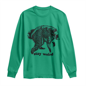 Stay Weird Jimothy the Raccoon Vintage Woodcut Style Graphic Long Sleeve Shirt Funny Seattle Trash Panda Meme