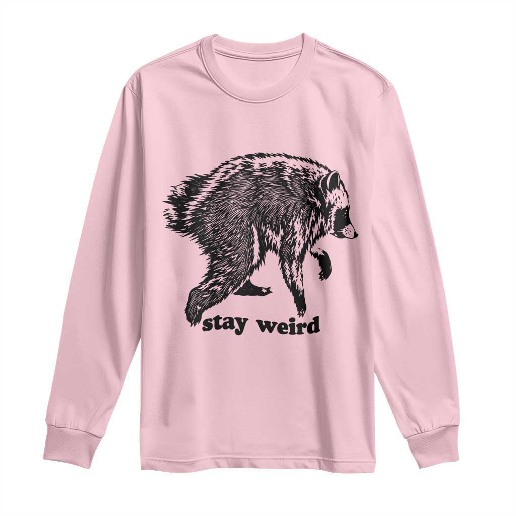 Stay Weird Jimothy the Raccoon Vintage Woodcut Style Graphic Long Sleeve Shirt Funny Seattle Trash Panda Meme