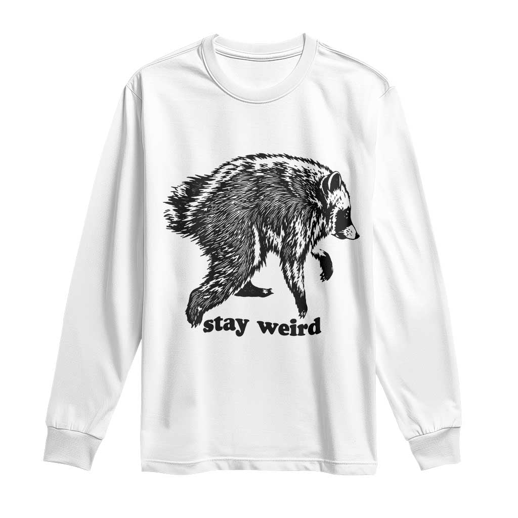 Stay Weird Jimothy the Raccoon Vintage Woodcut Style Graphic Long Sleeve Shirt Funny Seattle Trash Panda Meme TS02 White Print Your Wear