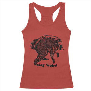 Stay Weird Jimothy the Raccoon Vintage Woodcut Style Graphic Racerback Tank Top Funny Seattle Trash Panda Meme