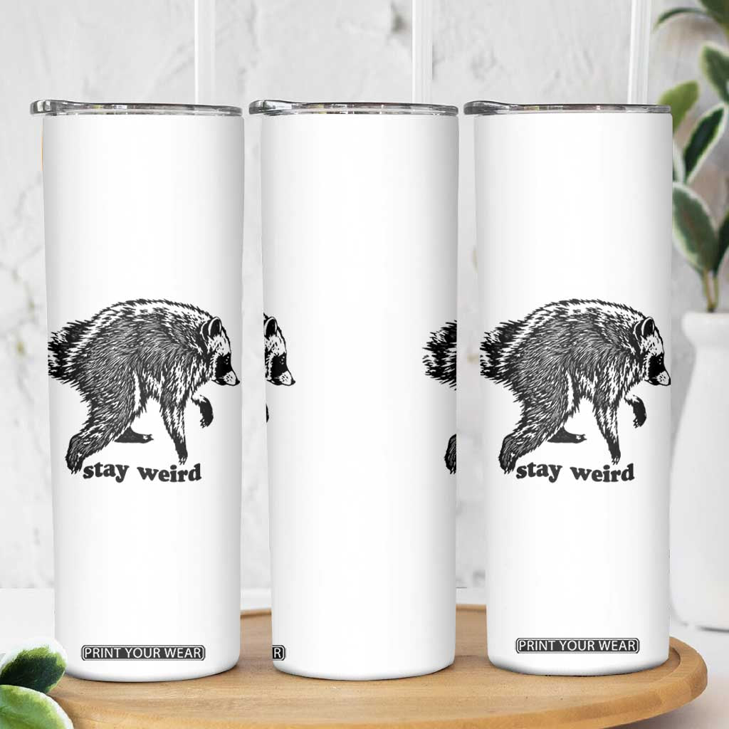 Stay Weird Jimothy the Raccoon Vintage Woodcut Style Graphic Skinny Tumbler Funny Seattle Trash Panda Meme