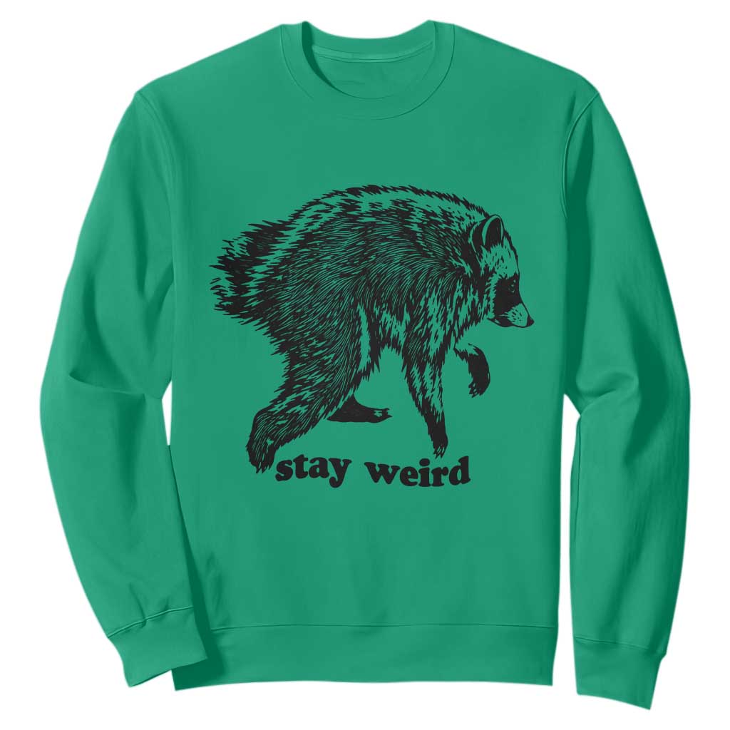 Stay Weird Jimothy the Raccoon Vintage Woodcut Style Graphic Sweatshirt Funny Seattle Trash Panda Meme