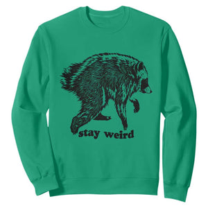 Stay Weird Jimothy the Raccoon Vintage Woodcut Style Graphic Sweatshirt Funny Seattle Trash Panda Meme