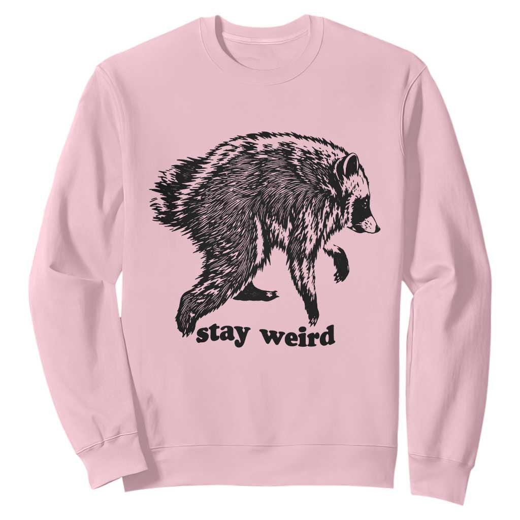Stay Weird Jimothy the Raccoon Vintage Woodcut Style Graphic Sweatshirt Funny Seattle Trash Panda Meme