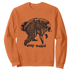 Stay Weird Jimothy the Raccoon Vintage Woodcut Style Graphic Sweatshirt Funny Seattle Trash Panda Meme