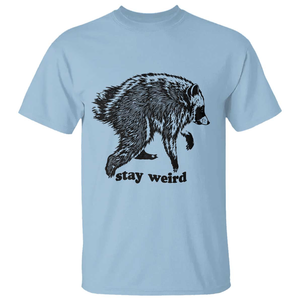 Stay Weird Jimothy the Raccoon Vintage Woodcut Style Graphic T Shirt Funny Seattle Trash Panda Meme