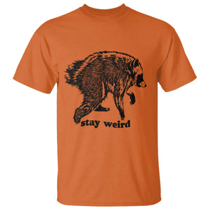 Stay Weird Jimothy the Raccoon Vintage Woodcut Style Graphic T Shirt Funny Seattle Trash Panda Meme