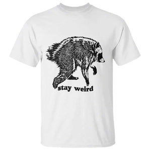 Stay Weird Jimothy the Raccoon Vintage Woodcut Style Graphic T Shirt Funny Seattle Trash Panda Meme