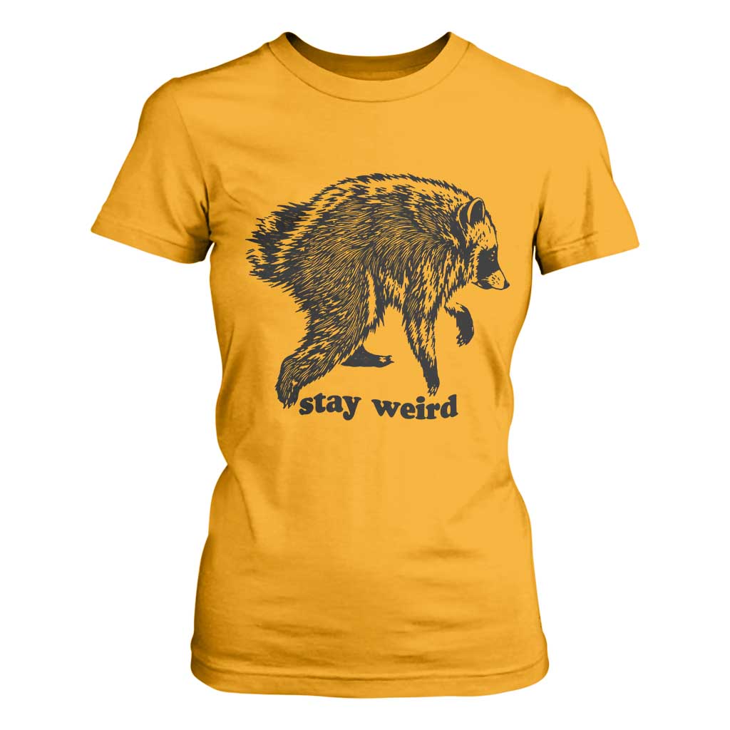 Stay Weird Jimothy the Raccoon Vintage Woodcut Style Graphic T Shirt For Women Funny Seattle Trash Panda Meme