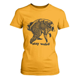 Stay Weird Jimothy the Raccoon Vintage Woodcut Style Graphic T Shirt For Women Funny Seattle Trash Panda Meme
