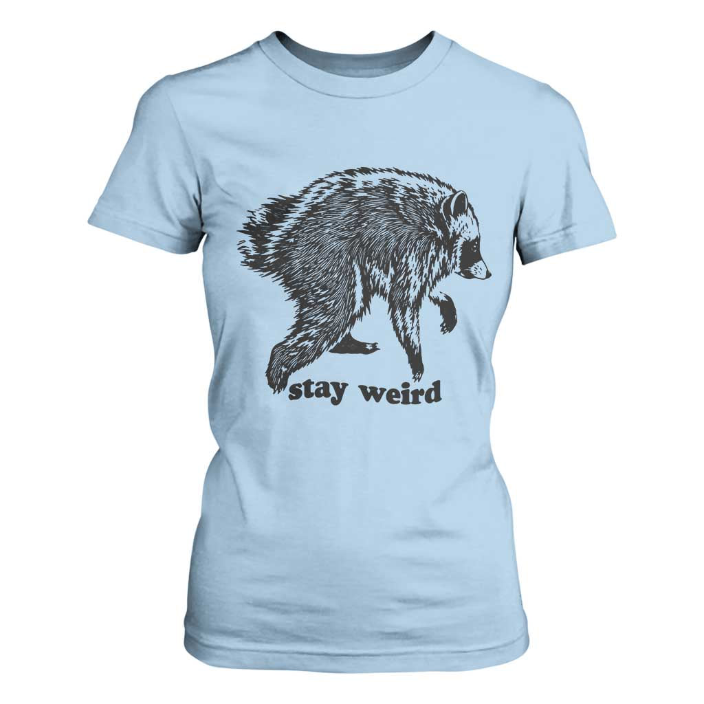 Stay Weird Jimothy the Raccoon Vintage Woodcut Style Graphic T Shirt For Women Funny Seattle Trash Panda Meme