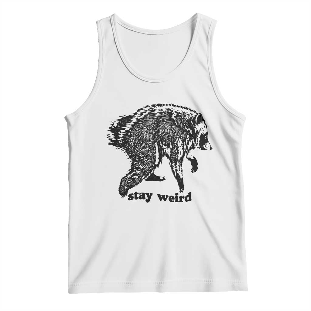 Stay Weird Jimothy the Raccoon Vintage Woodcut Style Graphic Tank Top Funny Seattle Trash Panda Meme TS02 White Print Your Wear