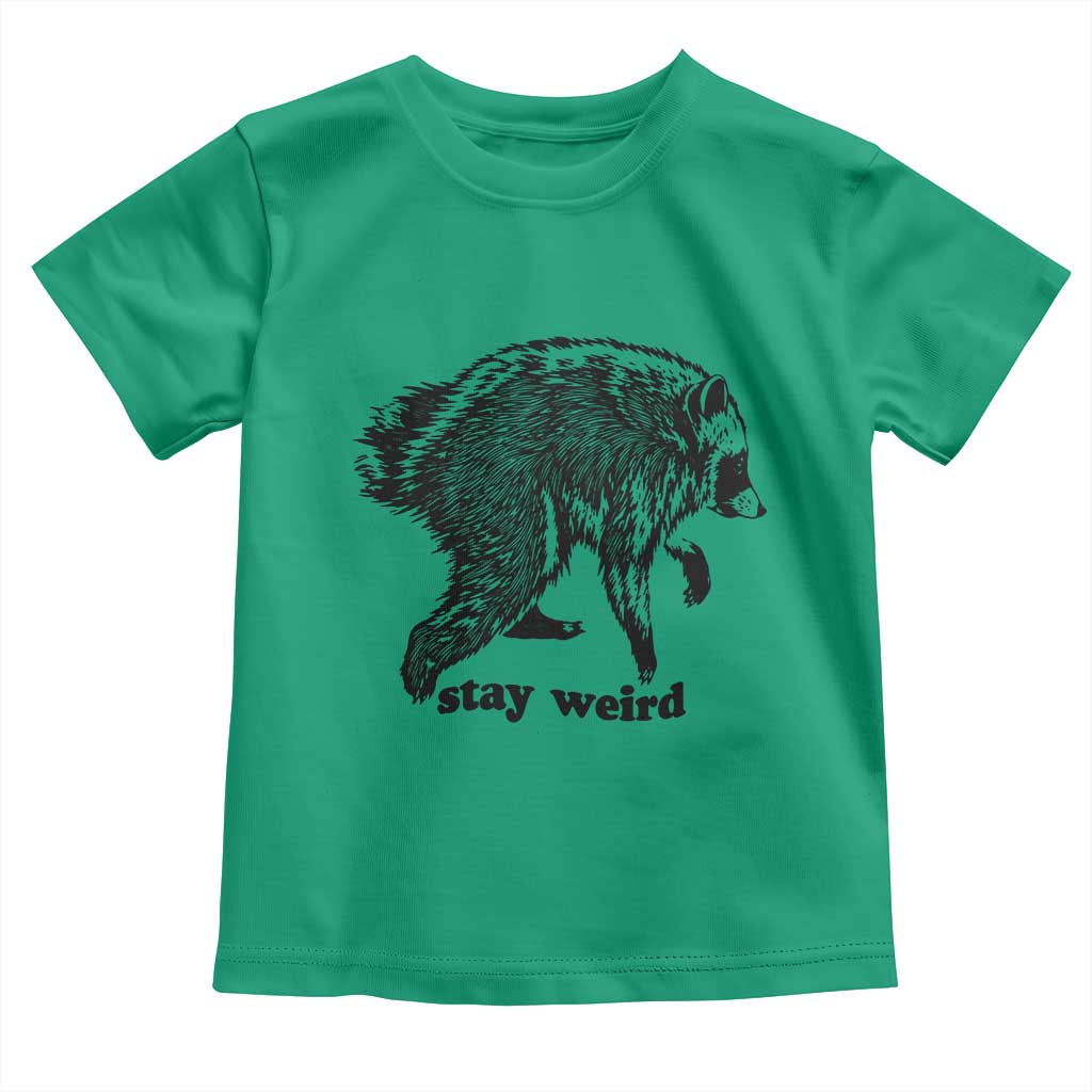 Stay Weird Jimothy the Raccoon Vintage Woodcut Style Graphic Toddler T Shirt Funny Seattle Trash Panda Meme