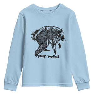 Stay Weird Jimothy the Raccoon Vintage Woodcut Style Graphic Youth Sweatshirt Funny Seattle Trash Panda Meme