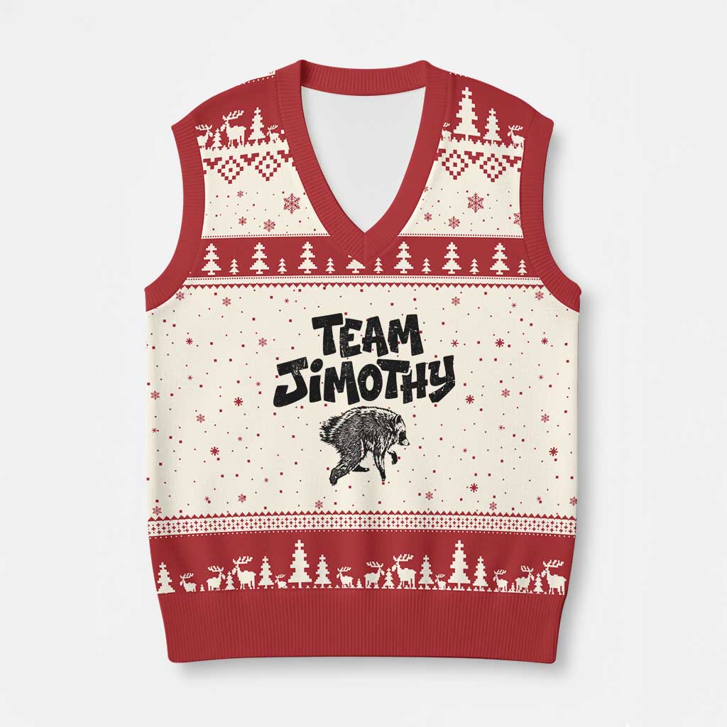 Vintage Team Jimothy the Raccoon Fan Club V-Neck Knit Sweater Vest Viral Seattle Trash Panda Lover Supporter TS02 Beige Red Print Your Wear