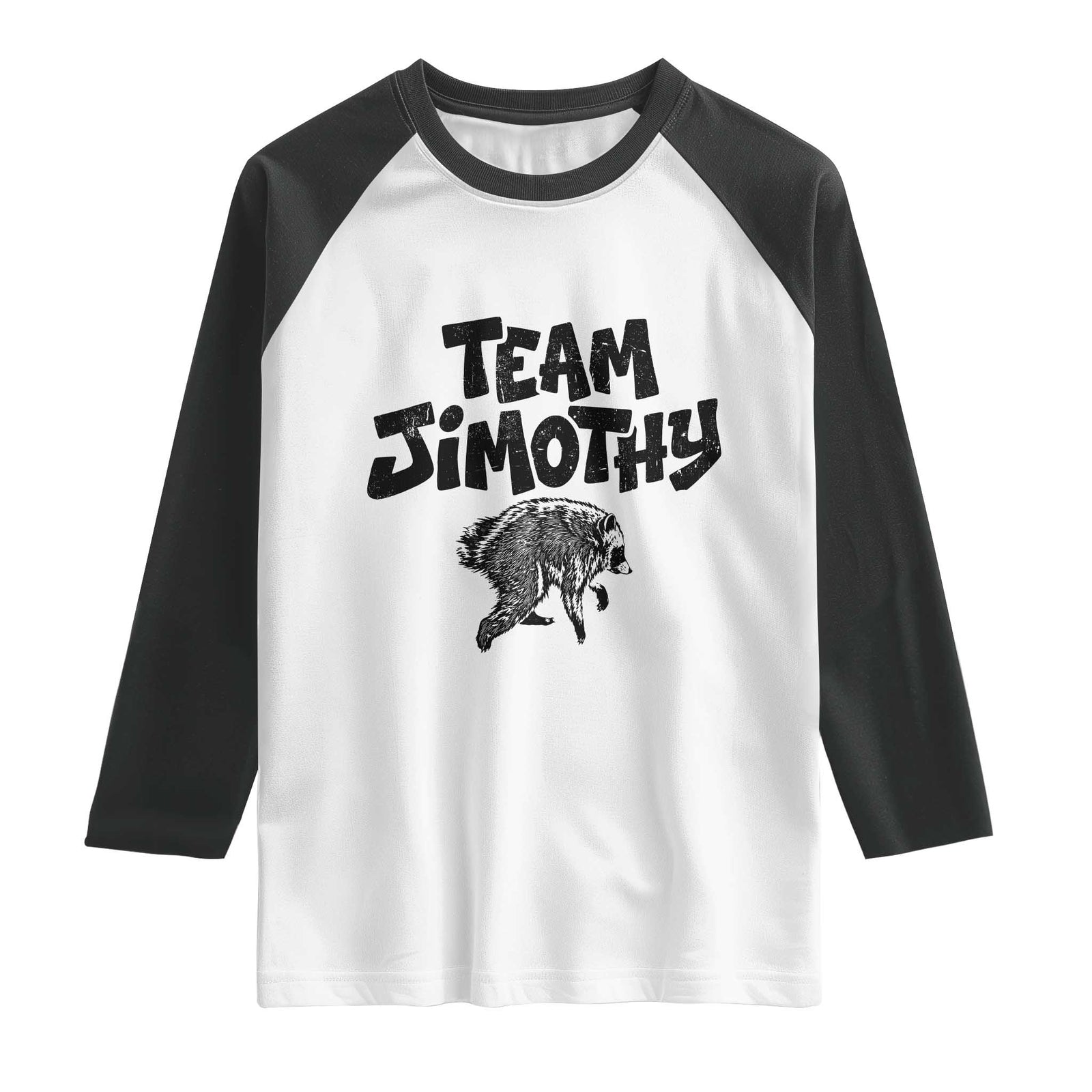 Vintage Team Jimothy the Raccoon Fan Club Raglan Shirt Viral Seattle Trash Panda Lover Supporter TS02 White Black Print Your Wear