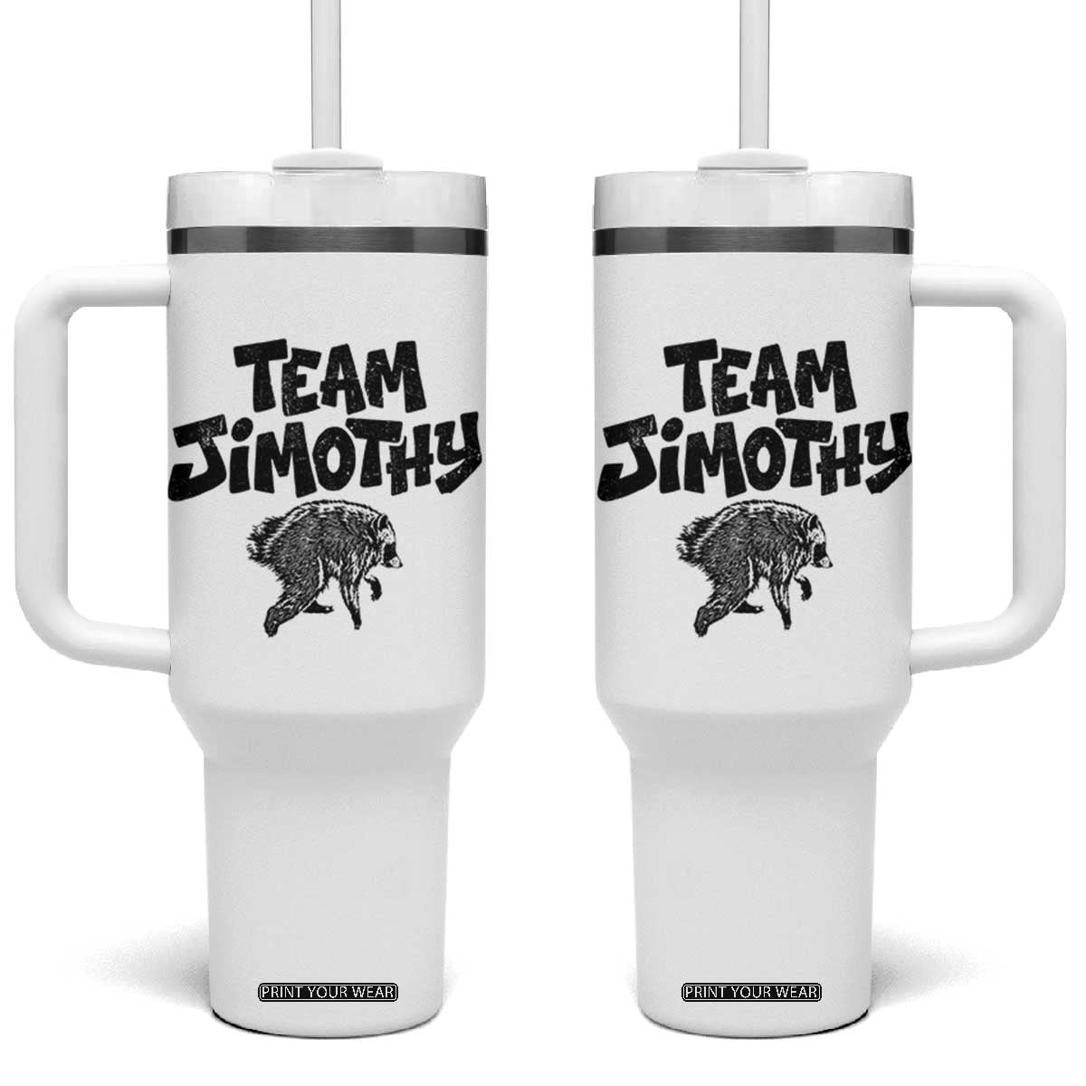 Vintage Team Jimothy the Raccoon Fan Club Tumbler With Handle Viral Seattle Trash Panda Lover Supporter TS02 One Size: 40 oz White Print Your Wear