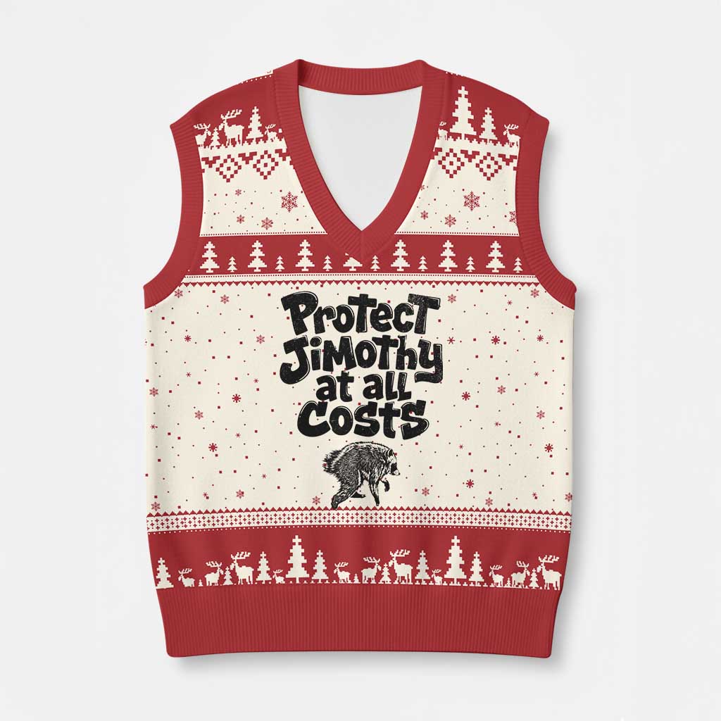 Protect Jimothy At All Costs Viral Seattle Raccoon V-Neck Knit Sweater Vest Trash Panda Legend Lover Supporter TS02 Beige Red Print Your Wear