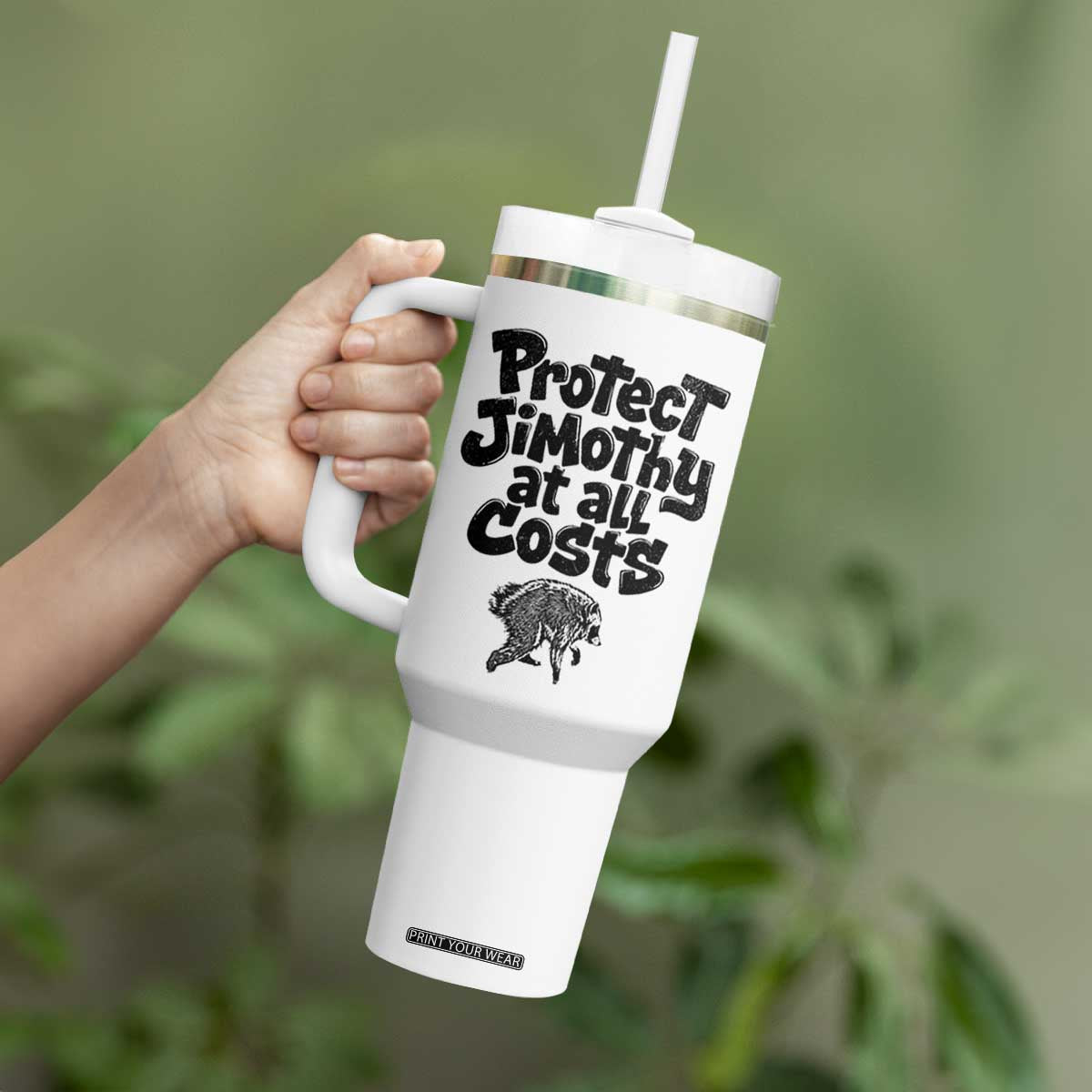 Protect Jimothy At All Costs Viral Seattle Raccoon Tumbler With Handle Trash Panda Legend Lover Supporter