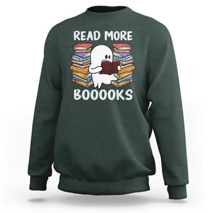 Halloween Reading Sweatshirt Read More Books Cute Ghost Boo Sheet TS02 Dark Forest Green Print Your Wear